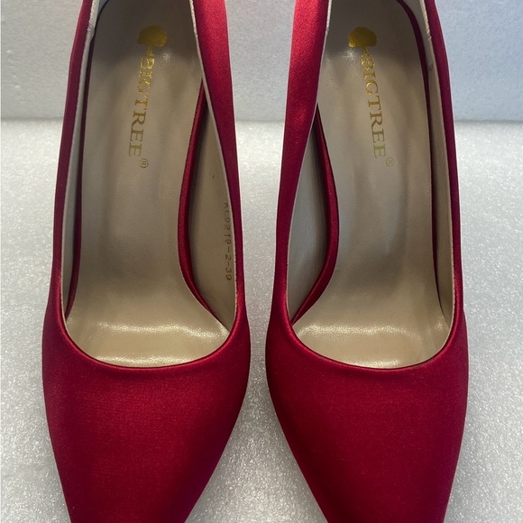 Red Satin Big Tree Heels Pointy Toe with Rose Gold Embellished Heels 👠 Size8.5 - Picture 5 of 9